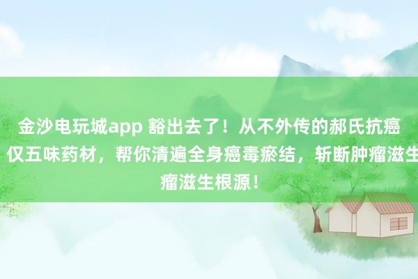 金沙電玩城app 豁出去了！從不外傳的郝氏抗癌秘方！僅五味藥材，幫你清遍全身癌毒瘀結(jié)，斬?cái)嗄[瘤滋生根源！