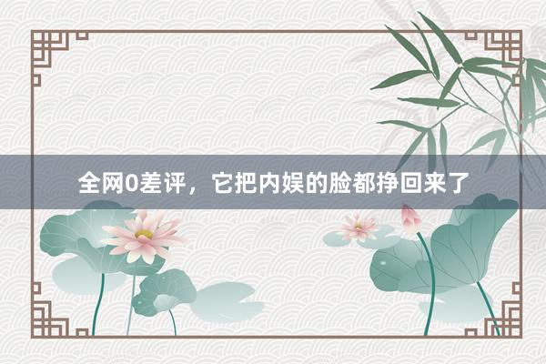 全網(wǎng)0差評(píng)，它把內(nèi)娛的臉都掙回來了
