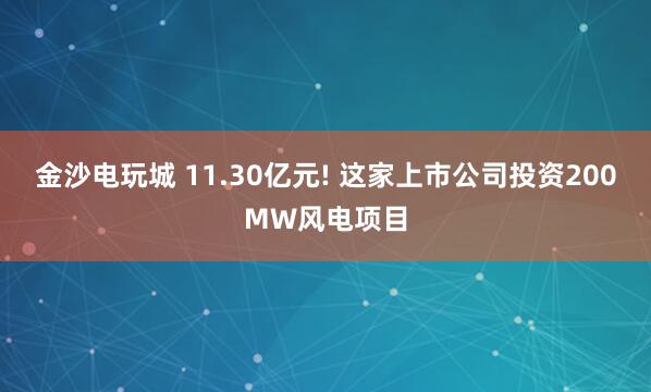 金沙電玩城 11.30億元! 這家上市公司投資200MW風電項目
