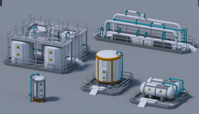 卡通風(fēng)格化工廠廠房 工業(yè)區(qū)垃圾廠 發(fā)電廠 水利電廠
